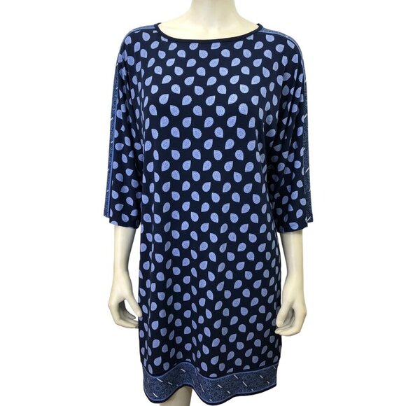 MICHAEL KORS Navy Blue‎ 3/4 Dolman Sleeve Geometric Paisley Print Shift Dress MD - Picture 1 of 5
